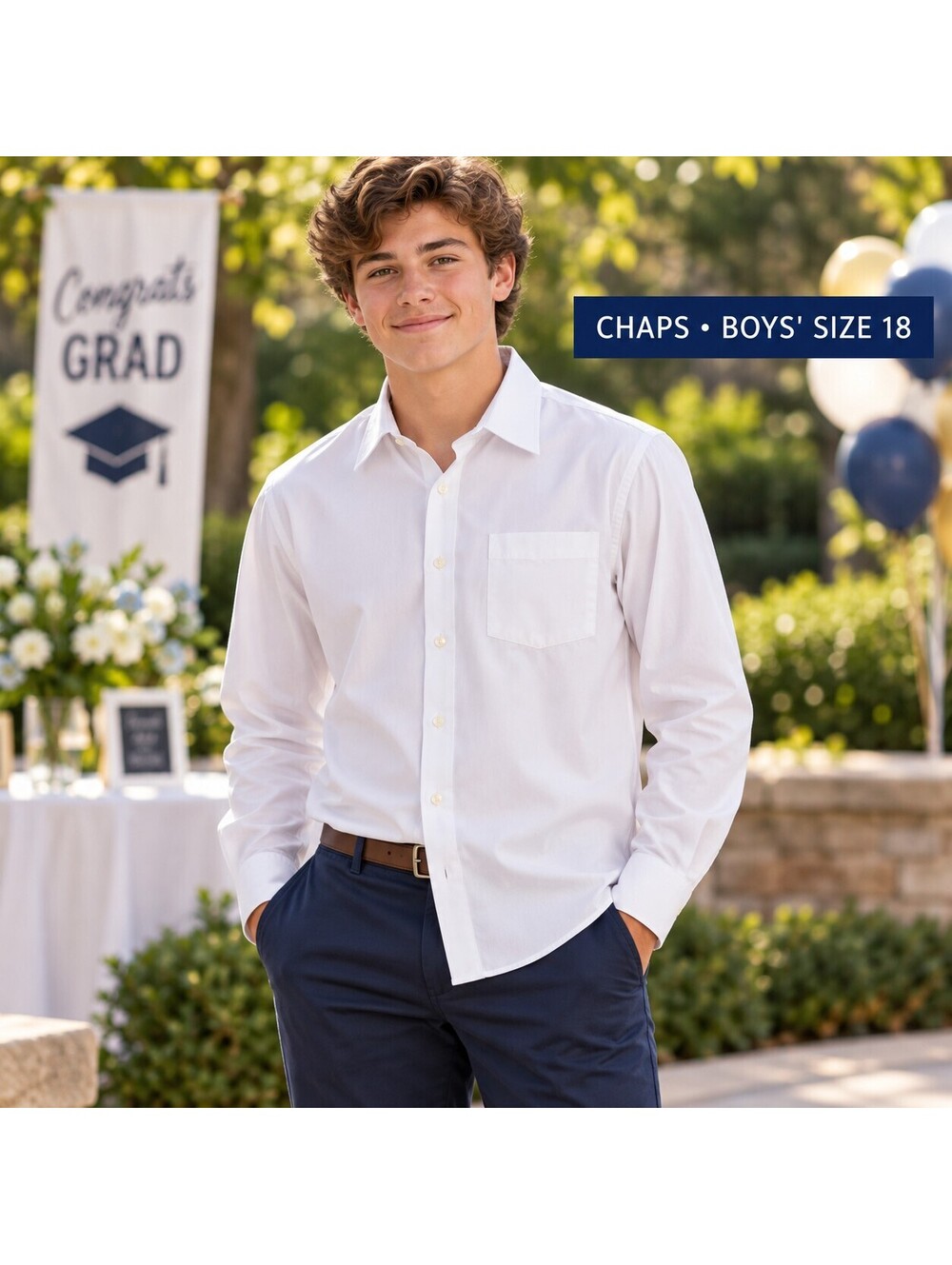 Chaps Boys White Button-Down Dress Shirt Size 18